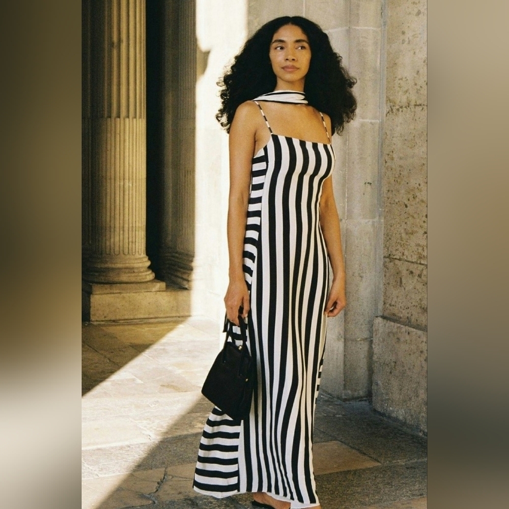 Posse Black And White Striped Zadie Slip Maxi Dress